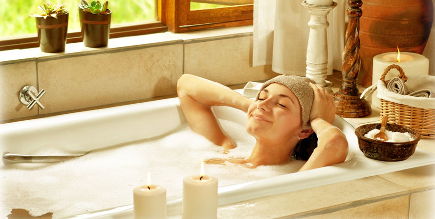 Taking a hot bath