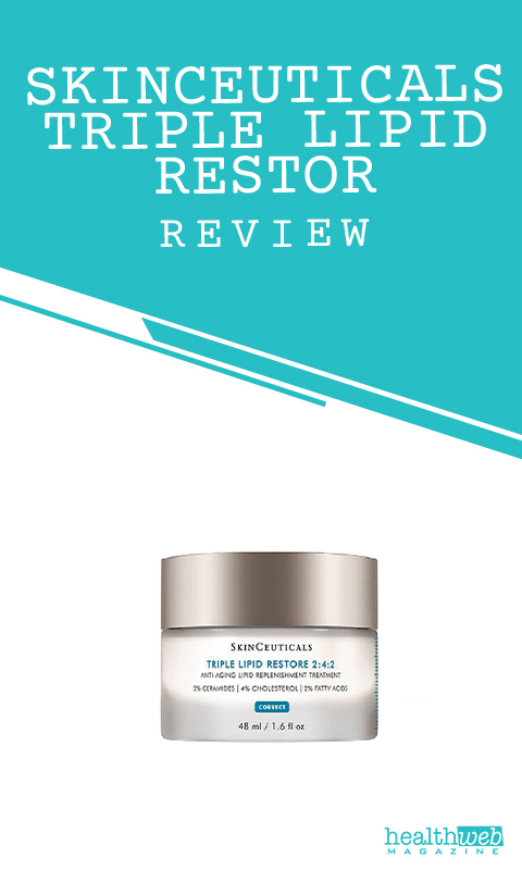 Bottle of SkinCeuticals Triple Lipid Restore cream formulated with ceramides, cholesterol, and fatty acids to nourish skin and support anti-aging and barrier repair