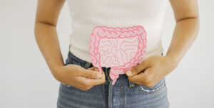 Woman Hands Holding Intestine Shape Healthy