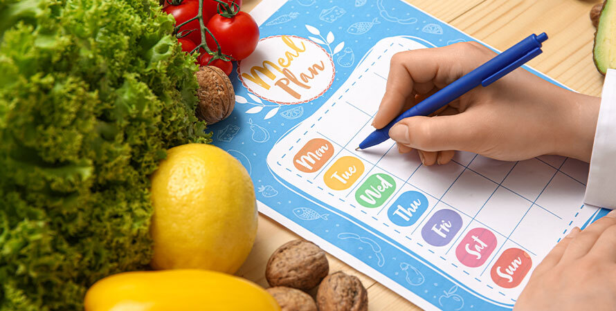 Meal planning with fresh ingredients.