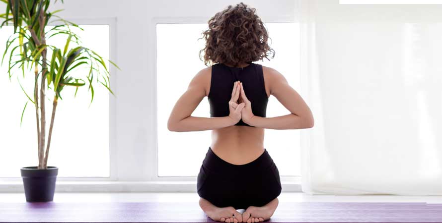 Back view girl sitting vajrasana diamond